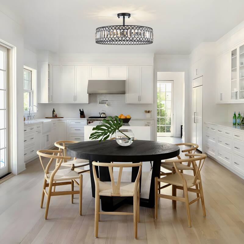 Starsky Luxury Crystal Drum Dimmable Semi Flush Mount Light