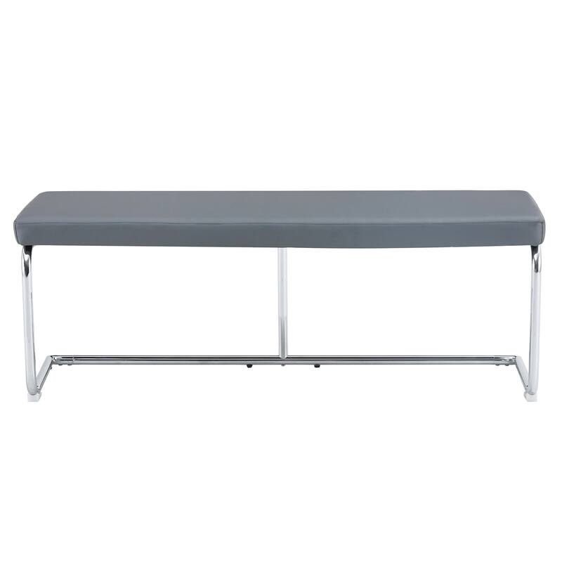 51.5" Decorative Stainless Steel Contemporary Bench in Faux Leather for Entryway Bench - Grey