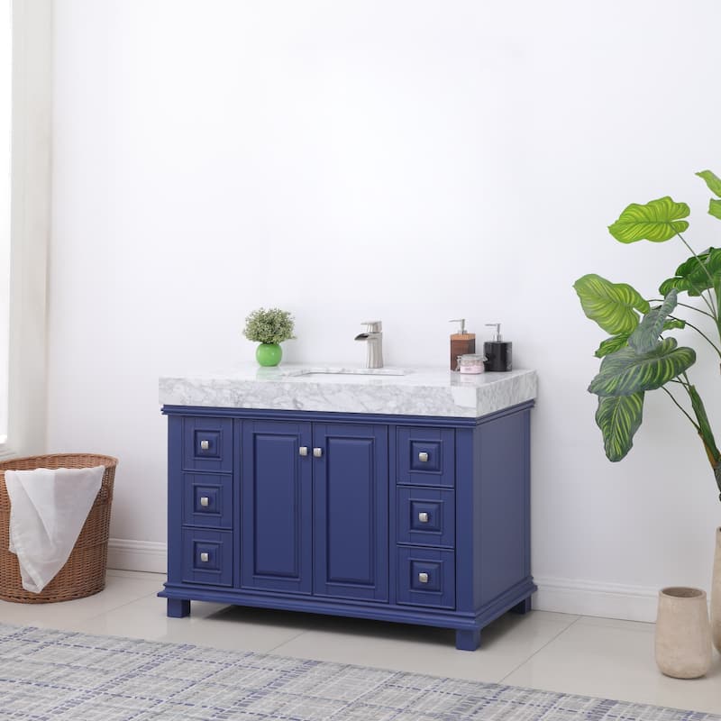 Altair Jardin Single Bathroom Vanity Set and Carrara White Countertop without Mirror