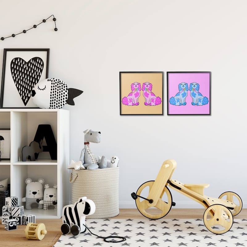 Stupell Brightly Colored Posh Pooches Framed Giclee Art Design By Katie Conley (Set of 2)