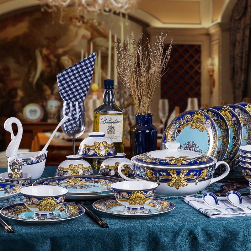 Tres De La Mer luxury fine china dinnerware 58 piece service for