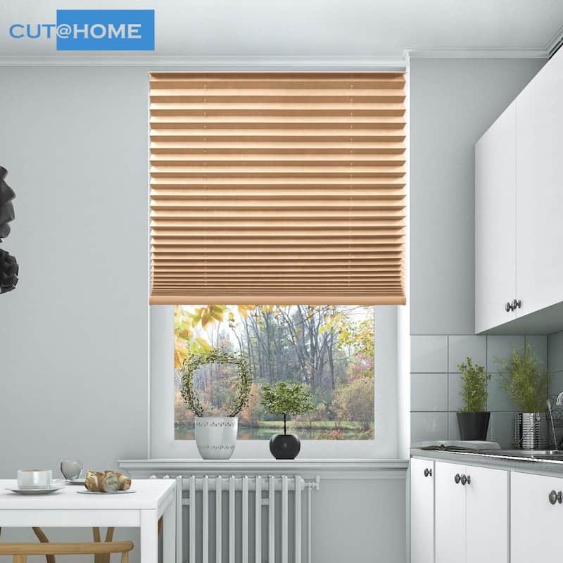 BlindsAvenue Cut@Home Pleated Shades, Room Darkening Fabric - Fawn - 48"W x 64"L