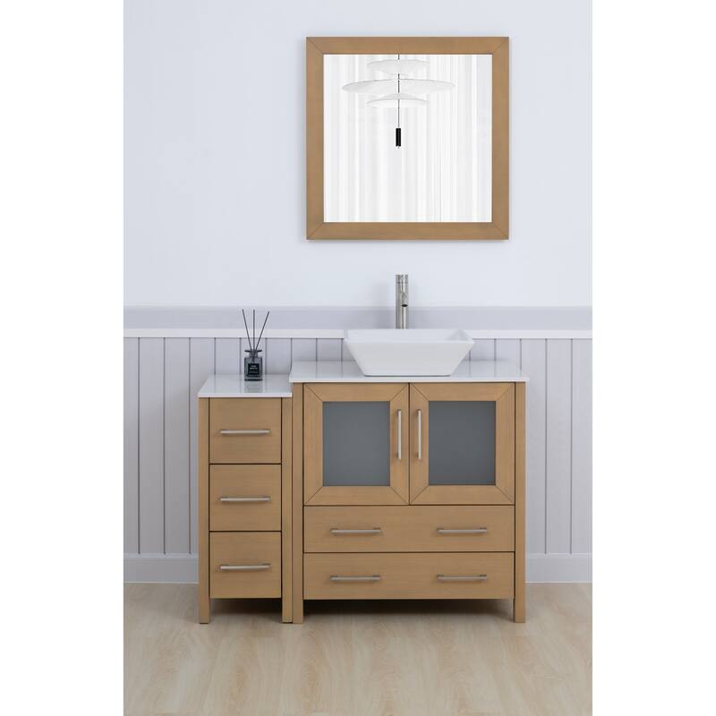 Vanity Art 42" Single Sink Bathroom Vanity Set with Engineered Marble Top and Free Mirror - 42 x 18.5 x 36 Inches