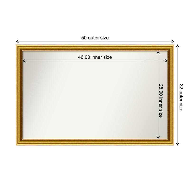Townhouse Gold Framed Non-Beveled Custom Wall Mirror, Bathroom Vanity Mirror - Outer Size: 49.75 x 31.75