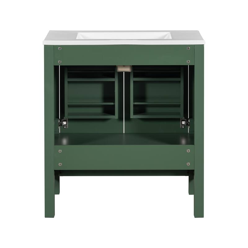 30 Inch Freestanding Bathroom Vanity with Rectangular Ceramic Sink, Two Doors, and Storage Drawer - Elegant Finish