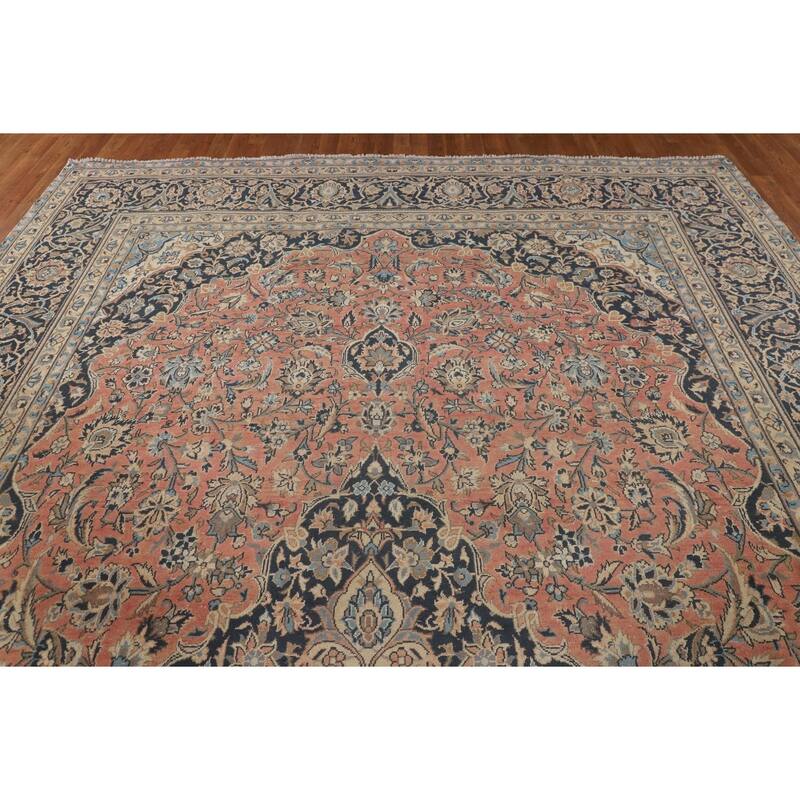 Pink Kashan Persian Large Vintage Area Rug Handmade Wool Carpet - 9'6" x 15'7"