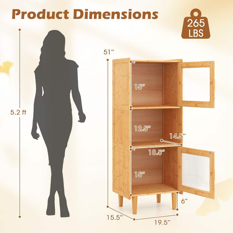 Gymax 2PCS Bamboo Cabinet Narrow Kitchen Storage Cabinet w/ Open