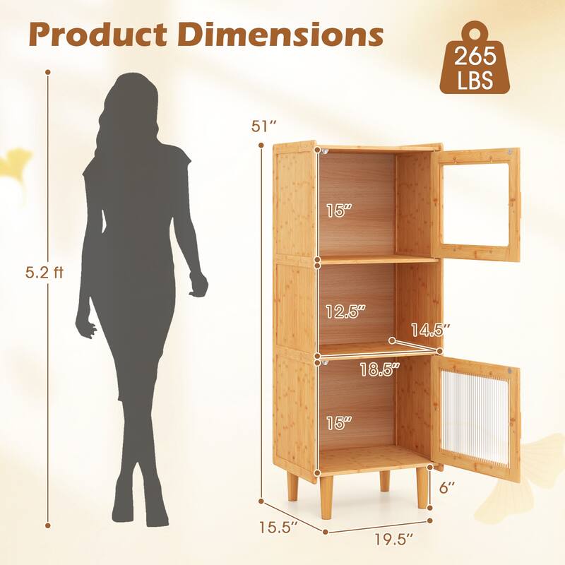 Gymax Bamboo Cabinet Narrow Kitchen Storage Cabinet w/ Open
