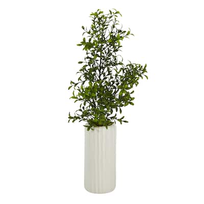 20" Boxwood Artificial Plant in White Planter