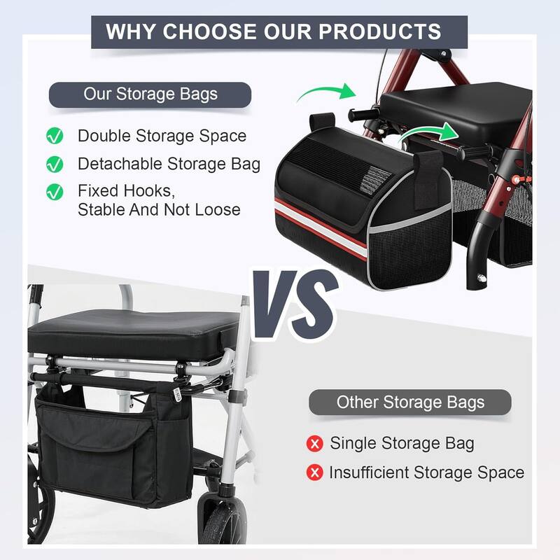 Matinal Foldable Rollator Walkers with Seat for Seniors, 350 lb Capacity, 8'' Big Wheels, 6-Position Height