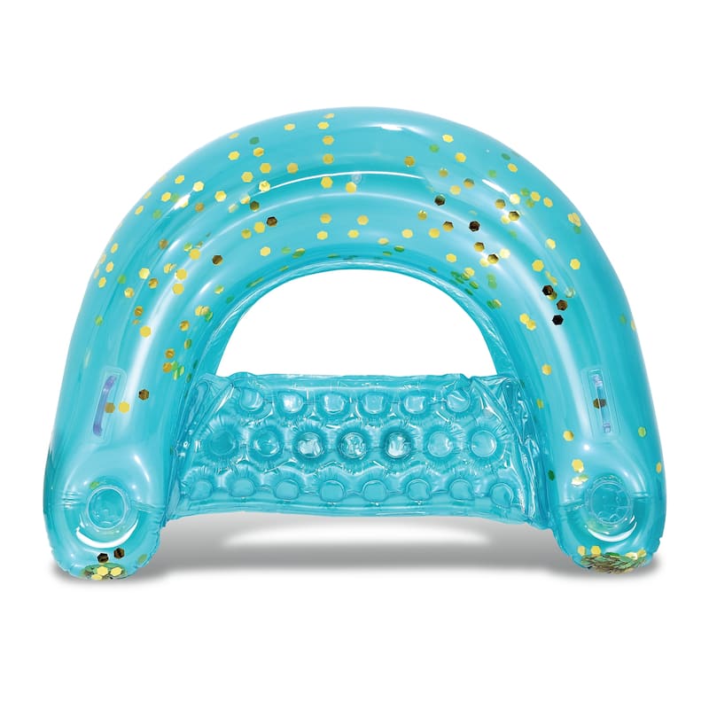 POZA Inflatable Blue Gold Pool Float Chair w/ 2 Built-in Cup Holders - 48×38 Inches