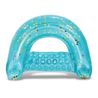 POZA Inflatable Blue Gold Pool Float Chair w/ 2 Built-in Cup Holders - 48×38 Inches