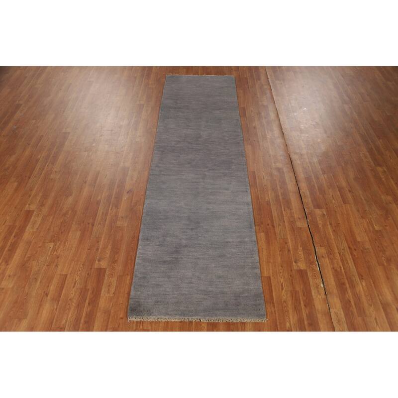 Gray Gabbeh Modern Runner Rug Hand-Knotted Wool Carpet - 2'9"x 9'9"