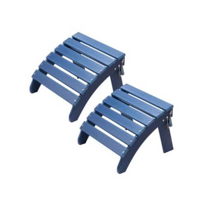 Blue Set of 2 HDPE Foldable Adirondack Ottoman Footrest with Slatted Design Ideal for Outdoor Use - 18.7"L x 18.9"W x 13.8"H