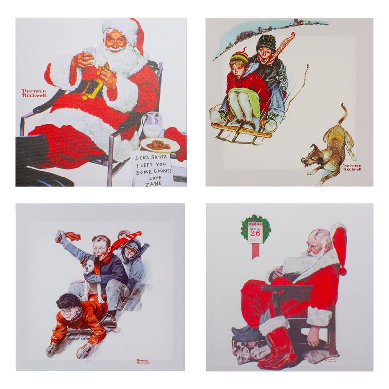 8" x 8" Norman Rockwell Classic Christmas Scene Canvas Prints Set of 4