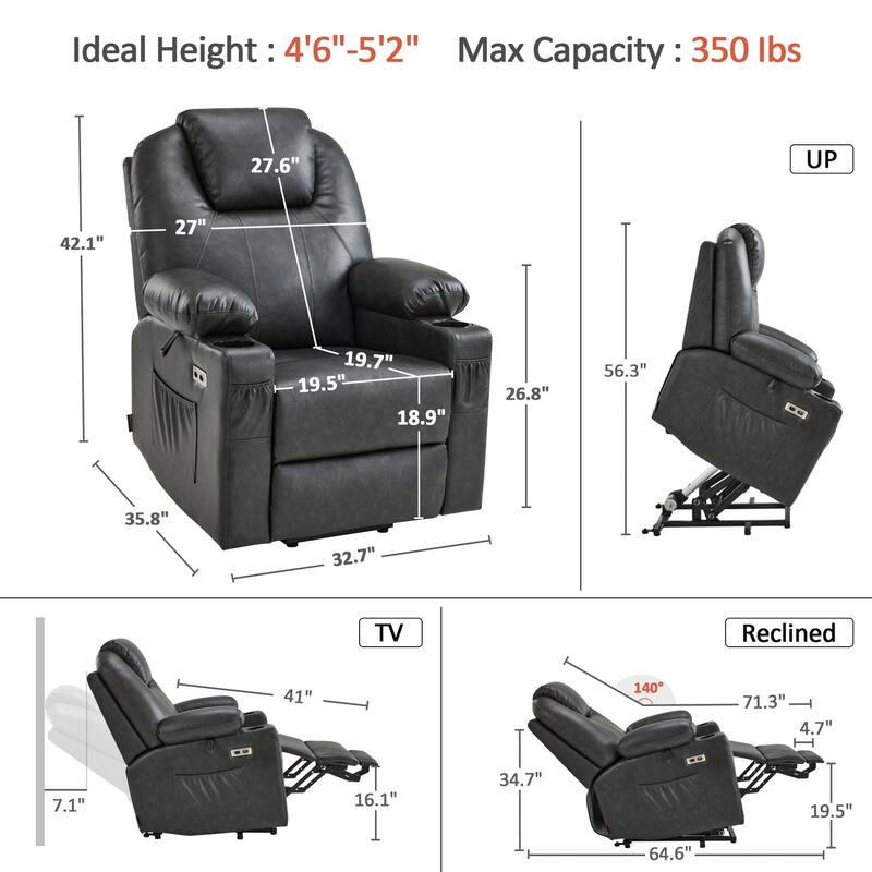 MCombo Small Power Lift Recliner Chair with Massage and Heat for Elderly, 3 Positions and USB Ports Faux leather 7141