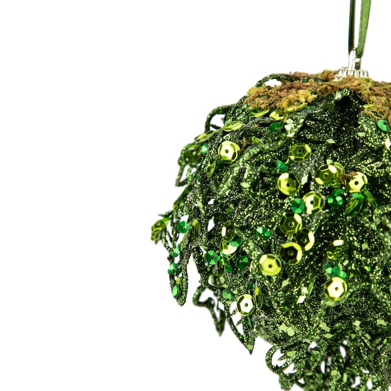4" Green Glitter and Sequin Leaf Shatterproof Christmas Ball Ornament