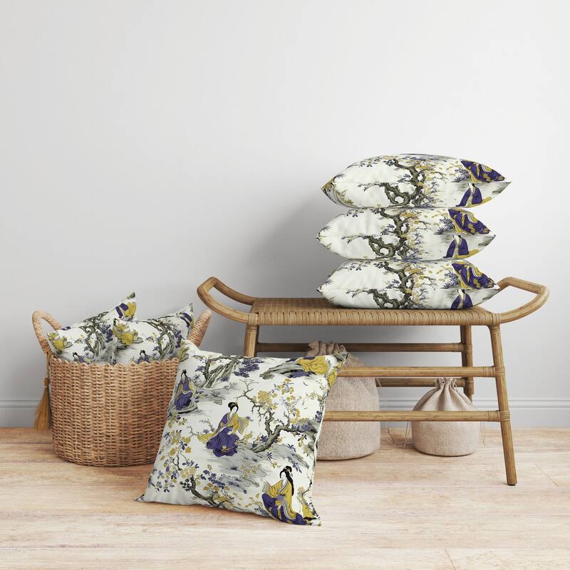 Imperial Palace Garden Faux Suede Reversible Throw Pillow Blue and Olive