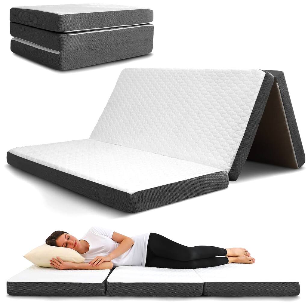Folding Mattress, 3 inch Tri-fold Memory Foam Mattress Topper for Camping, Foldable Mattress Topper with Washable Cover