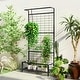 preview thumbnail 1 of 16, Outsunny Tall Plant Stand with Trellis and Hanging Bar, Metal Plant Holder Flower Stand Black
