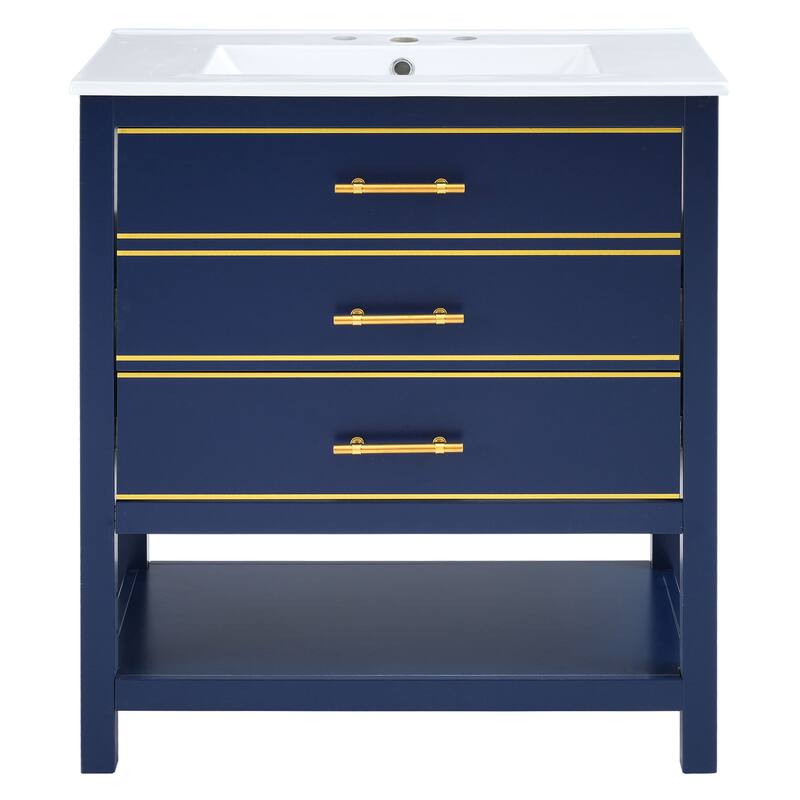 Bathroom Vanity with Sink, Vanity Set with 2 Drawers, Bathroom Storage Cabinet with Open Shelf and 2 Soft Closing Doors