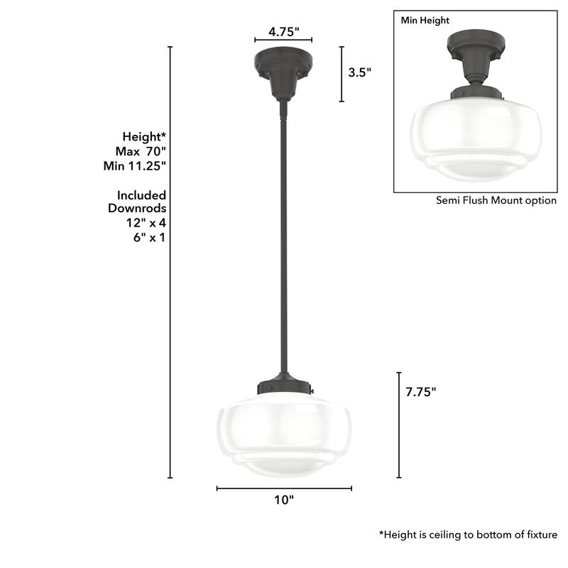 Hunter 10" Saddle Creek 1 Light Pendant or Semi-Flush Mount Ceiling Light - Kitchen Island, Dining Room, Entry