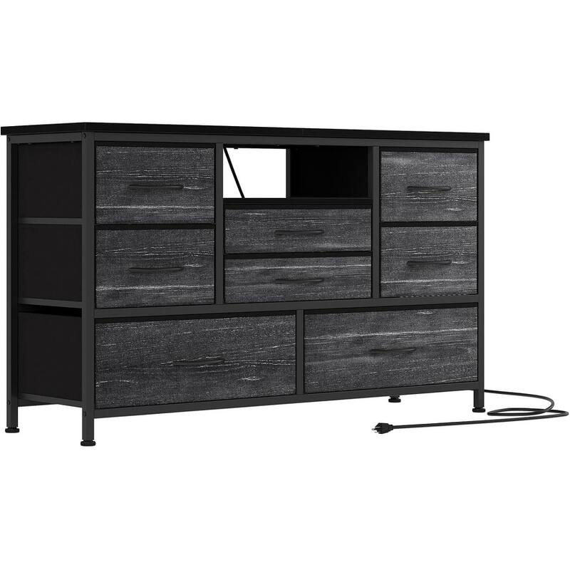 8-Drawer Fabric TV Stand with LED Lights & Built-in Power Outlets