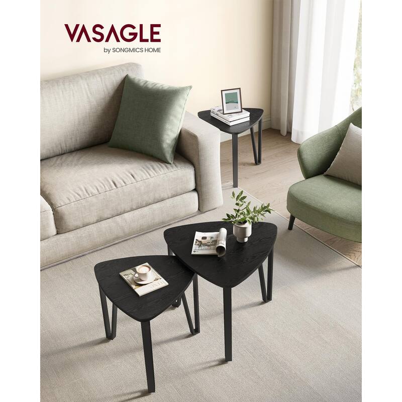 Nesting Coffee Tables, End Tables Set of 2 for Living Room Bedroom, Industrial Small Stacking Side Tables with Metal Frame