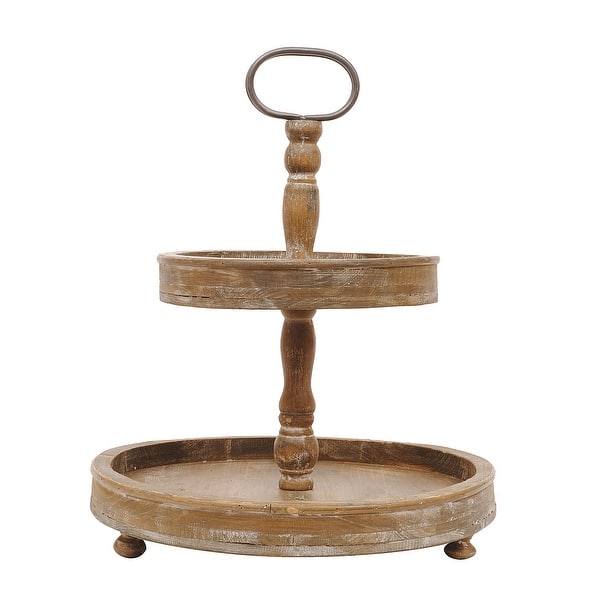 slide 2 of 29, Distressed Wood 2-Tier Tray with Metal Handle