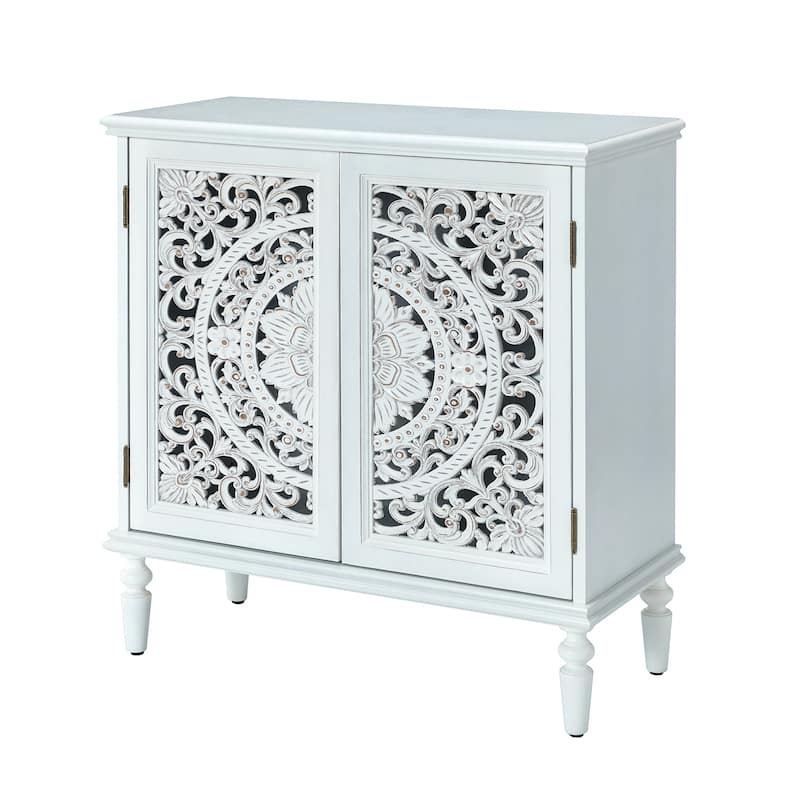 Ismenides Multifunctional 32" Tall 2-Door Accent Cabinet with Floral Design and Solid Wood Legs by HULALA HOME
