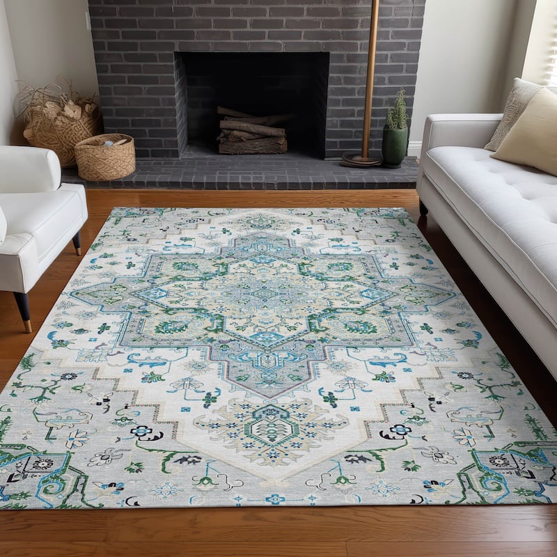 Machine Washable Indoor/ Outdoor Persian Traditional Chantille Rug
