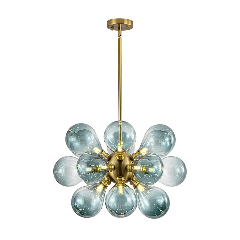 18-Light Cluster Blue Glass Bubble Chandelier - 25in Wide Gold