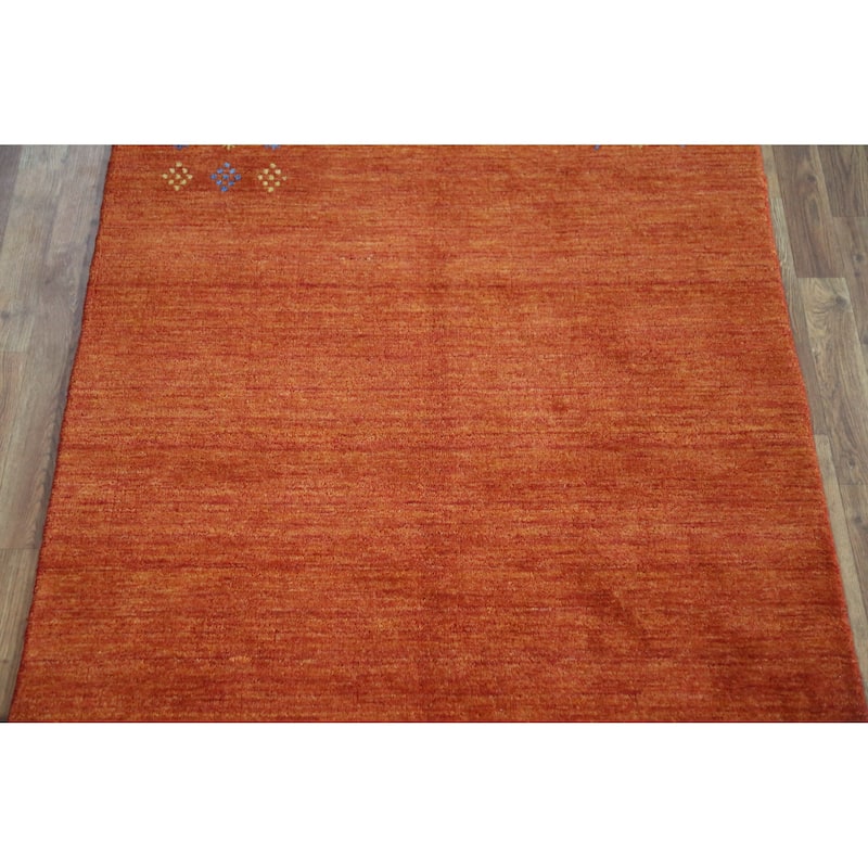 Tribal Orange Gabbeh Indian Rug Hand-Knotted Wool Carpet - 4'0" x 5'10"