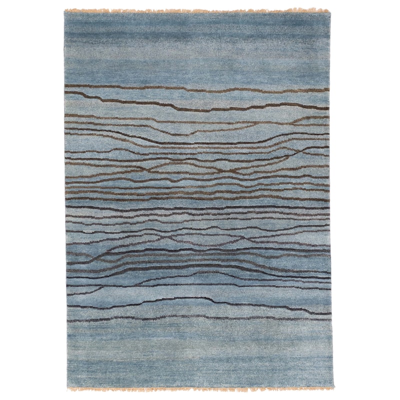 ECARPETGALLERY Hand-knotted Peshawar Ziegler Light Blue Wool Rug - 5'1 x 7'1