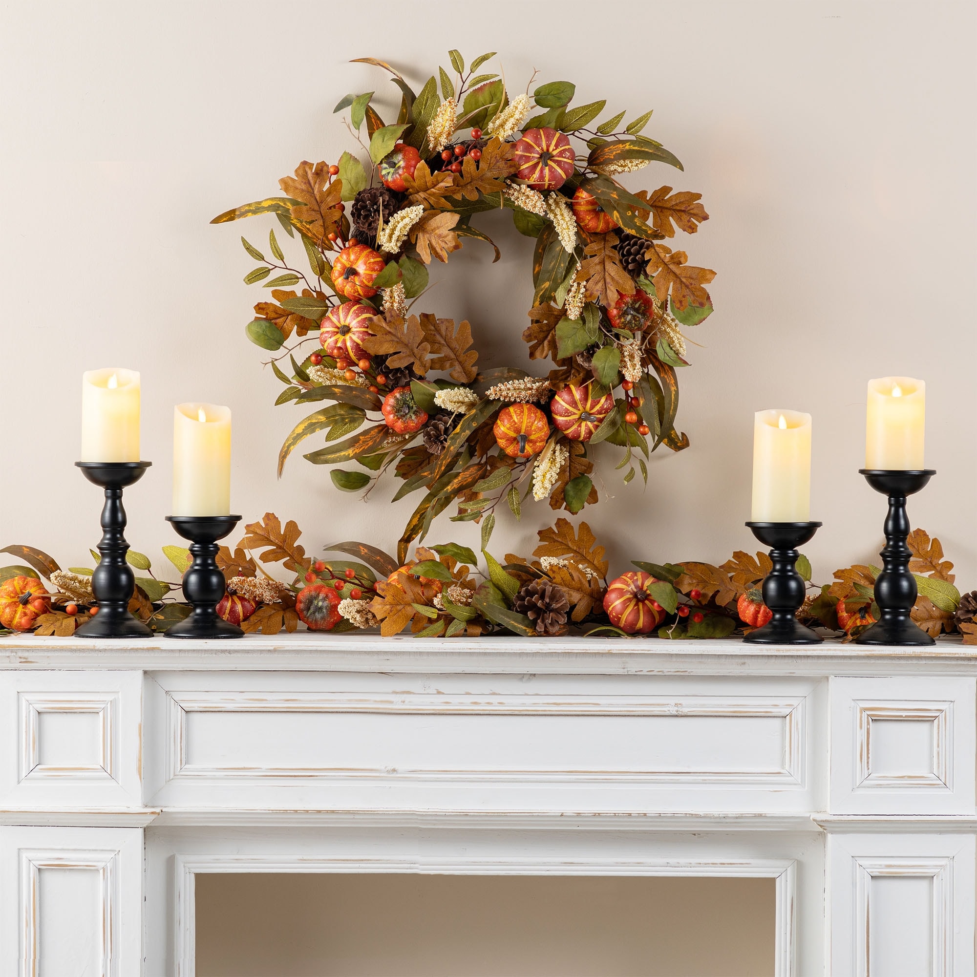 Glitzhome Fall Thanksgiving Pumpkin Leaf Floral Swag Wreath Garland Front Door Decor