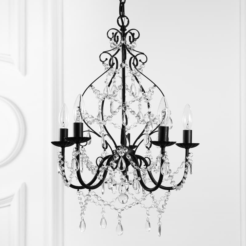 Glenn 5-Light 17" Crystal/Metal LED Chandelier, Black by JONATHAN Y