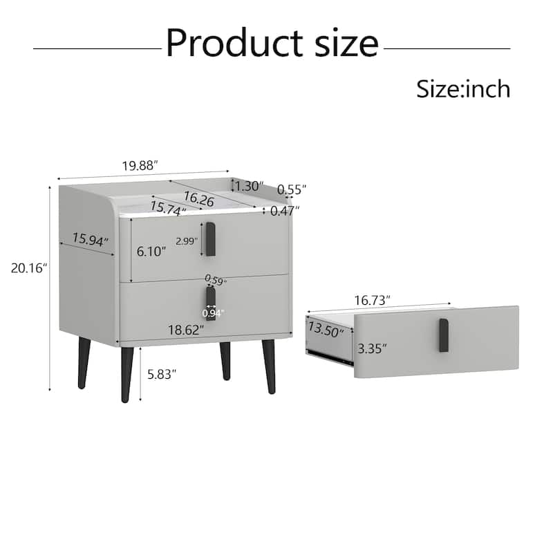 Gray Nightstands Set of 2 Bedside Table Coffee Table, File Cabinet End Table Side Table Storage Cabinet