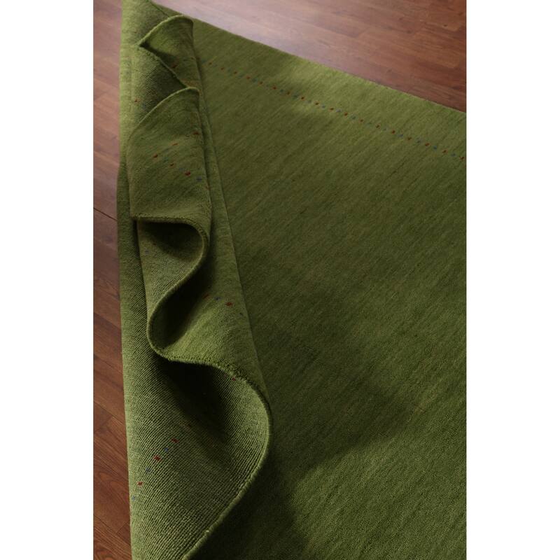 Green Gabbeh Indian Area Rug Hand-Knotted Tribal Wool Carpet - 5'2" x 7'6"