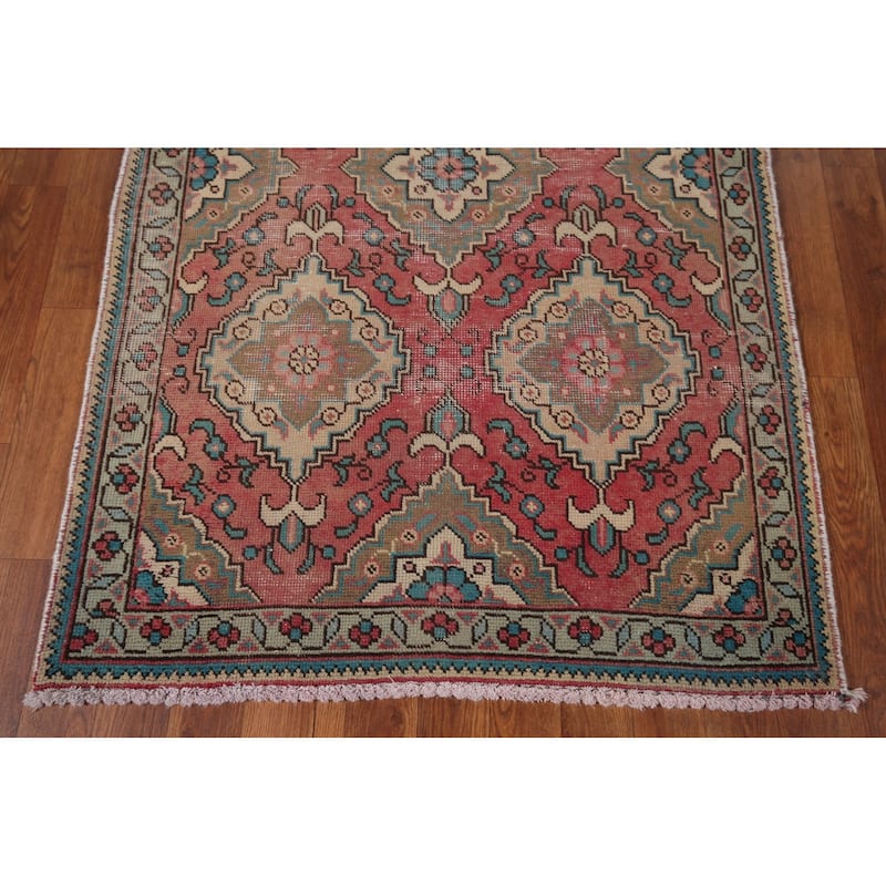 Pink Geometric Tabriz Persian Accent Rug Handmade Wool Carpet - 3'2" x 4'9"