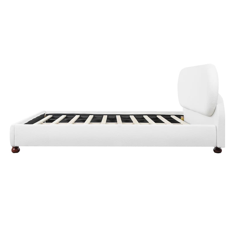 Christopher Knight Home - Havenport Modern Boucle Upholstered Bed Frame with Rubberwood Legs and Oval Shaped Headboard