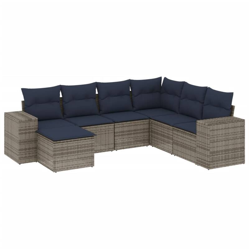 vidaXL 7/8 Piece Patio Sofa Set with Cushions Black/Brown/Gray Poly Rattan - 24.4 x 24.4 x 27.2