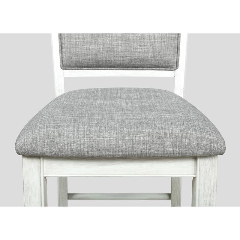 Farmhouse Style 2Pc White & Gray Linen Counter Height Chair Bar Stool Footrest Wooden Furniture