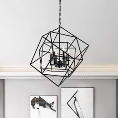 29.5" Open Work Large Cube Lantern Cubist Pendant Light Iron Art Design Pendant Ceiling Light Fixture Frame