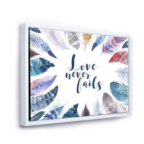 Designart 'Boho Feathers With Inspiring Quote' Bohemian & Eclectic Framed Canvas Wall Art Print