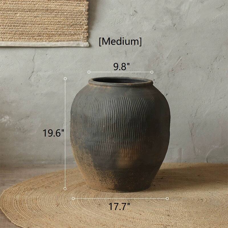 RusticReach Round Earthnware Gray Pot