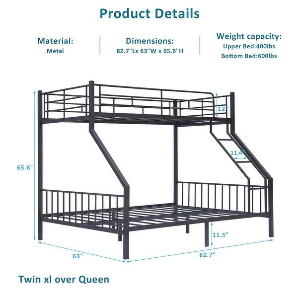 dimension image slide 4 of 5, Heavy Metal Bunk Beds with Ladder Kids Bed Frame Twin / Twin XL / Full / Queen Size🏕️