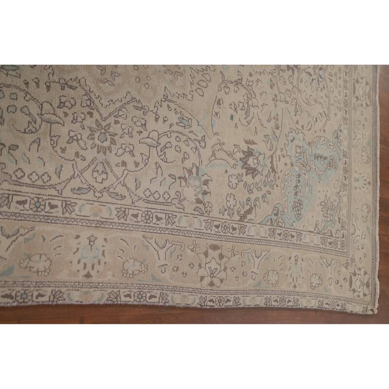 Hand Knotted Oriental 100% Wool Carpet Traditional Floral Beige & Ivories Tabriz Area Rug - 9' 5'' X 6' 2''