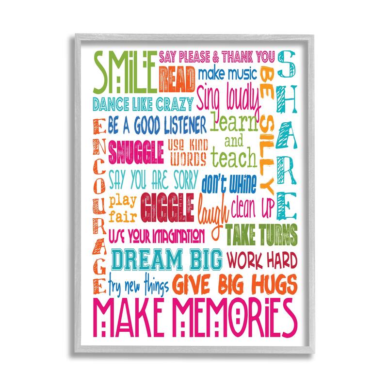 Stupell 'Smile Make Memories Rainbow' Typography Framed Giclee-print Texturized Wall Art
