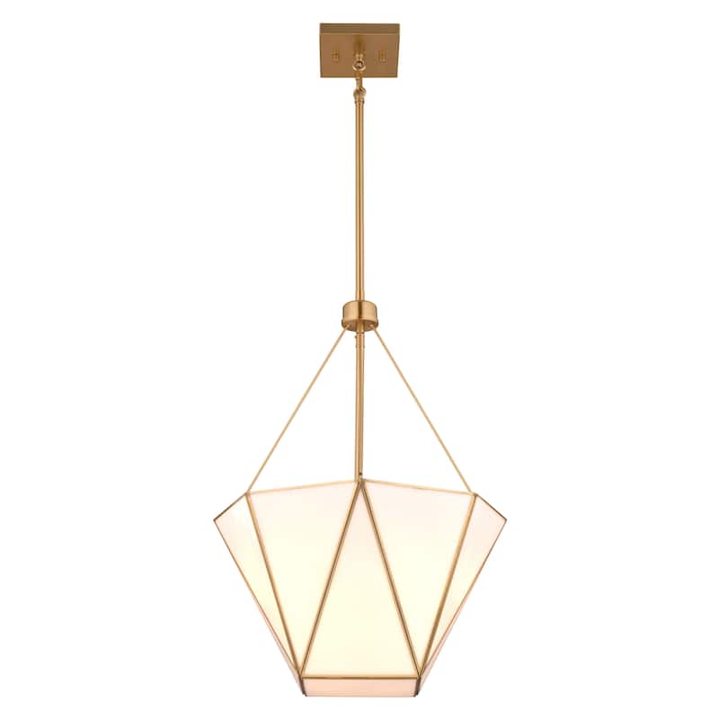 Burnett 3-Light Brass Mid-Century Modern Pendant, White Glass Shade, Adj Height Ceiling Chandelier Dining Room Fixture