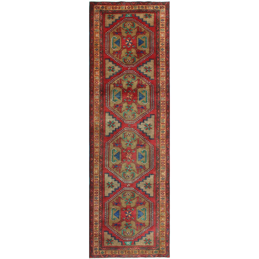 Fine Vintage Distressed Jasmyne Red/Brown Runner - 3'8" x 12'9"